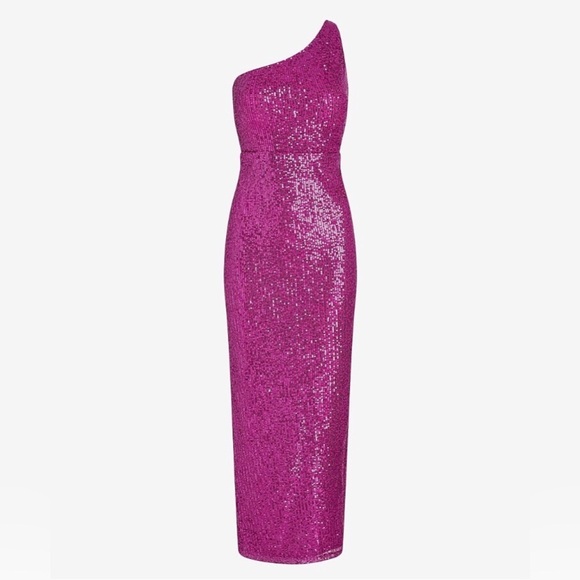Express NWT Sequin Maxi Dress Neon Berry One Shoulder Side Slit size Small - Picture 7 of 11